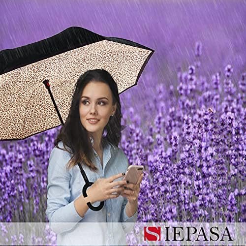 SIEPASA 49/56 Inch Inverted Reverse Upside Down Umbrella, Extra Large Double Canopy Vented Windproof Waterproof Stick Golf Umbrellas with C-shape Handle. - Image 6