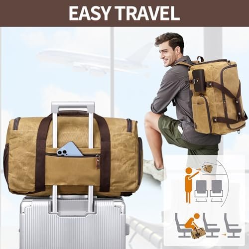 Travel Duffle Bag Weekender Bag with Shoe Compartment Overnight Bag for Men Travel Bag Carry On Lugguage Brown - Image 4