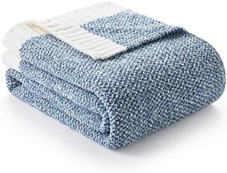 Snuggle Sac Blue Throw Blankets for Couch, Reversible Super Soft Warm Blankets Cozy Knit Blanket Fuzzy Plush Lightweight Throws for Sofa, Bed, Picnic, Heather Blue, 50 x 60 inches