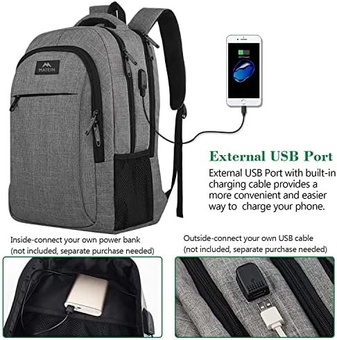 MATEIN Travel Laptop Backpack, Business Anti Theft Slim Sturdy Laptops Backpack with USB Charging Port, Water Resistant College School Computer Bag Gift for Men & Women Fits 15.6 Inch Notebook, Grey - Image 2