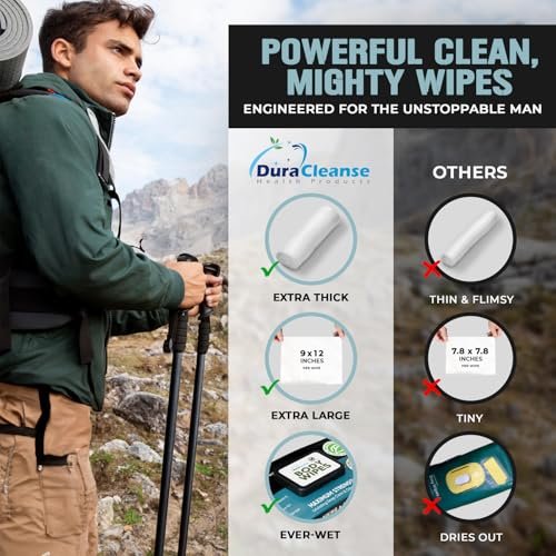 Body Wipes for Men - 50 XL No Rinse Shower Wipes + 4 Travel Bath Wipes - 9"x12" After Gym Wipes - Mens Deodorant Wipes - Face Wipes for Men -For Camping Essentials, Survival Gear and Supplies - Image 6
