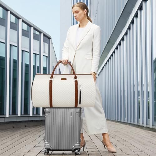 Convertible Garment Duffle Bags for Travel - Carry On Garment Bags With Toiletry Bag, Large Weekender Bags for Women Men 2 in 1 Hanging Suitcase Suit Travel Duffel Bags (2pcs Set, Off White Diamond) - Image 6