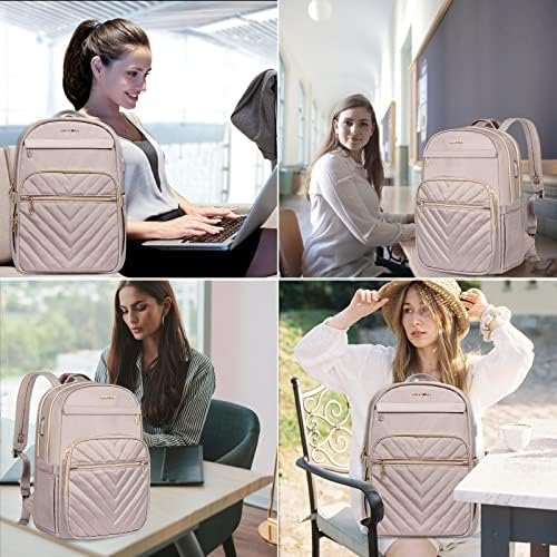VANKEAN 15.6 Inch Laptop Backpack for Women Work Bag Fashion with USB Port, Waterproof Stylish Travel Bags Casual Daypacks for College, Business, Light Dusty Pink - Image 7