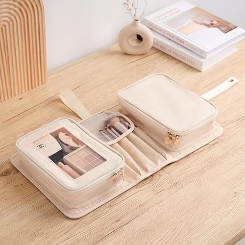 Travel Makeup Bag for Women for Cosmetics, Brushes, and Toiletries, Compact and Portable Makeup Organizer, Large Capacity Storage Cosmetic Bag for Business, Vacation, or Weekend Traveling (Ivory) - Image 8