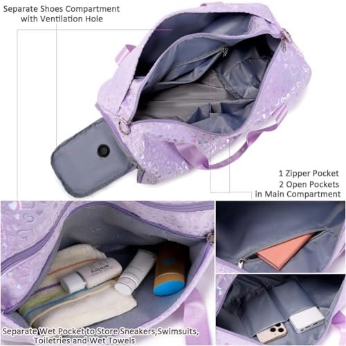 Duffel Bag for Girls Fluffy Dance Bag for Girls Ballet Bag Girls Sports Gym Bag Water Resistant Travel Duffle Bags with Shoes Compartment - Image 5