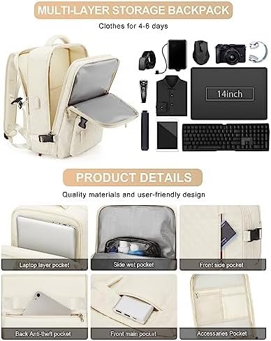 VGCUB Large Travel Backpack for Women Men, Carry on Backpack Airline Approved Gym Backpack Waterproof Business Laptop Daypack, Beige - Image 5