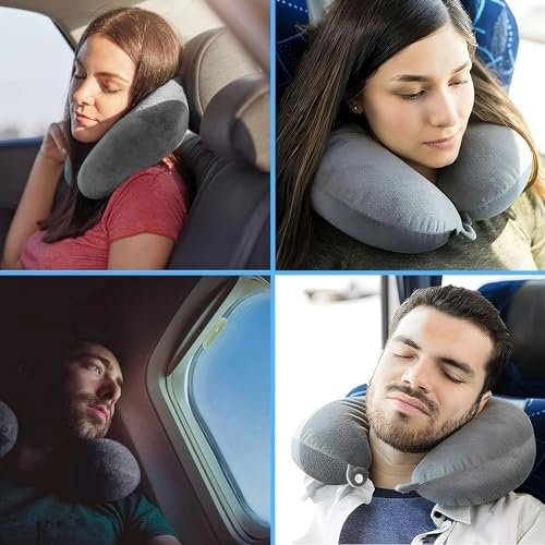 Travel Pillow Memory Foam Neck Pillow Support Pillow,Luxury Compact & Lightweight Quick Pack for Camping,Sleeping Rest Cushion (Grey) - Image 3