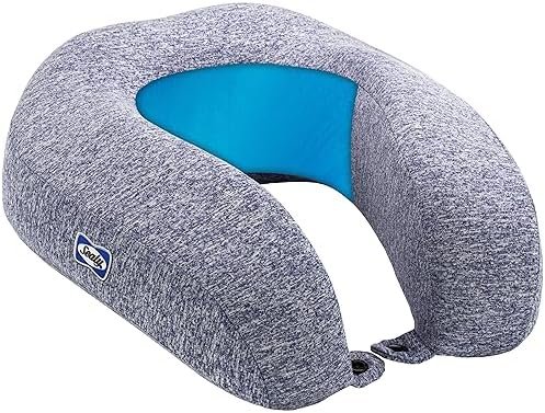 SEALY - Cooling Gel Travel Pillow with Premium Memory Foam, Tailored Just for You with Contoured Support, The Ultimate Relaxation for Flights, Road Trips, and Your Home, Light Gray