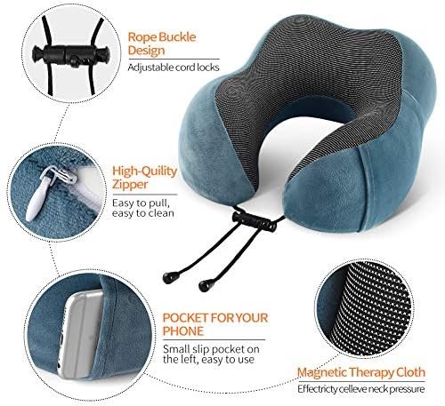 Travel Pillow 100% Memory Foam Pillow, Neck Pillow for Airplane, Neck & Head Support Pillow for Sleeping Rest & Car, Travel Pillows Kit with Storage Bag, Sleep Mask and Earplugs Blue - Image 4