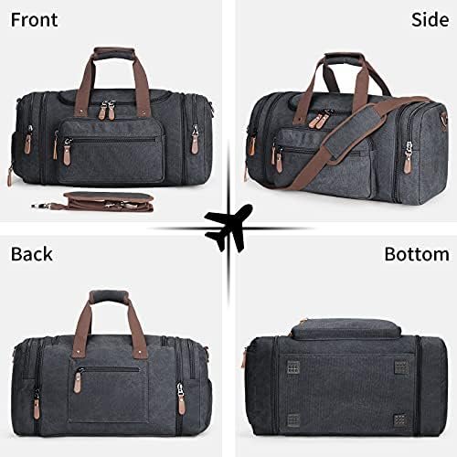 Duffle Bag for Men Canvas Travel Bag with Shoe Compartment- 45L/55L Weekender and Overnight Travel Tote Bag for Father Day Gifts (Black) - Image 5