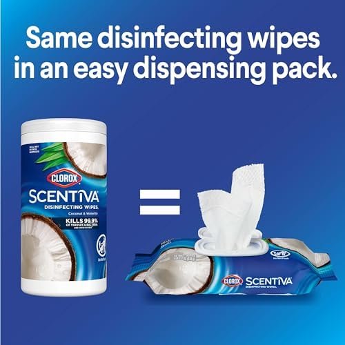 Clorox Scentiva Wipes, Bleach Free Cleaning Wipes, Household Essentials, Pacific Breeze & Coconut, 75 Count (Pack of 3) - Image 3