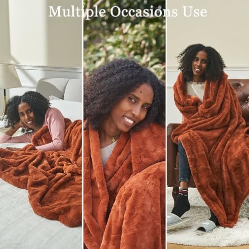 Krifey Faux Fur Throw Blanket, Super Soft Cozy Blanket, Luxury Fluffy Blanket Warm Plush Bed Throw Camel 50" x 60" - Image 6