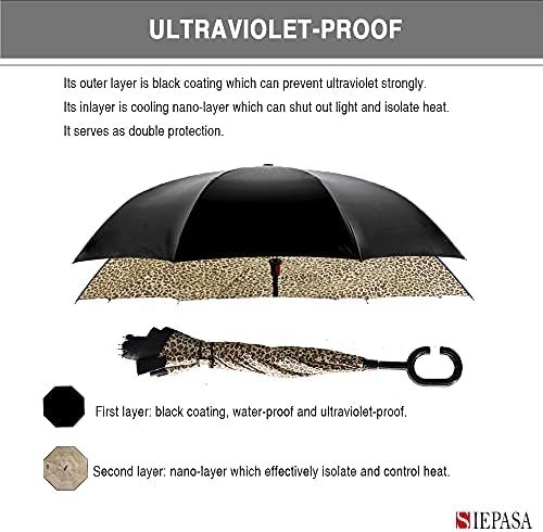 SIEPASA 49/56 Inch Inverted Reverse Upside Down Umbrella, Extra Large Double Canopy Vented Windproof Waterproof Stick Golf Umbrellas with C-shape Handle. - Image 4
