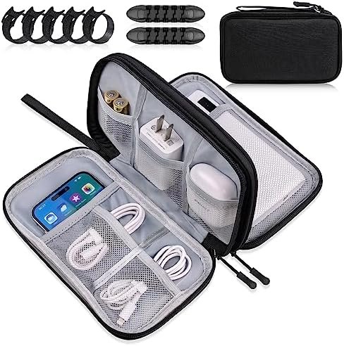 Electronics Organizer Travel Case, Travel Accessories Essentials for Men Women, Cord Organizer Travel Tech Pouch, Waterproof Double Layers Storage Bag for Cable, Charger, Phone, Earphone, Black