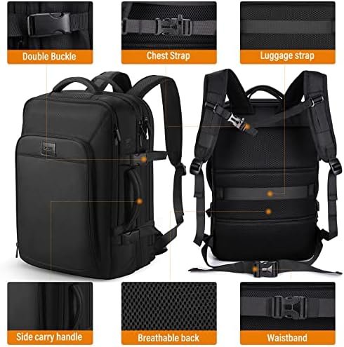 HOMIEE Carry On Luggage 22x14x9 Airline Approved 50L Travel Backpack, Extra Large Expandable Laptop Backpack, Black - Image 6