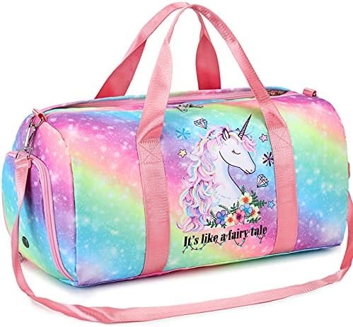 Duffle Bag for Girls Kids Gym Bag Women Workout Sports Travel Bag Weekender Overnight Bag with Shoe Compartment and Wet Pocket