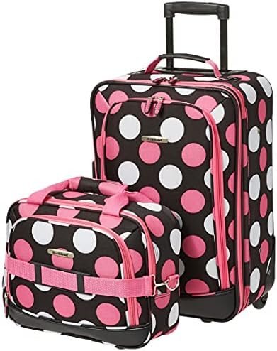 Rockland Fashion Softside Upright Luggage Set,Expandable, Multi/Pink Dot, 2-Piece (14/19)