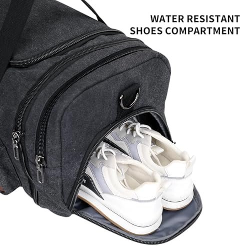 WITZMAN Mens Duffle Bags for Traveling Canvas Weekender Travel Bag Expandable Overnight Bag Carry on Bag(A8007 Black) - Image 6