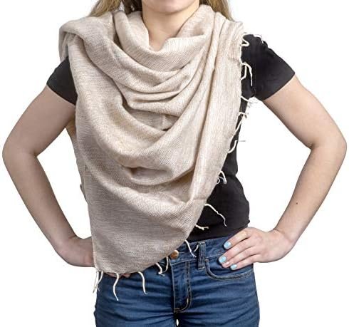 Handmade Soft Wool Shawl Wrap Pashmina Mothers Day or Christmas Gift Wearable Blanket, Over Sized Winter Scarf 50" x 72" Nepali Blanket Throw - Beige for Women - Image 2