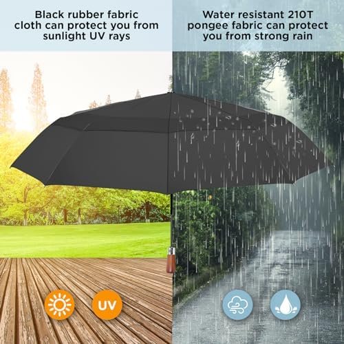 Satol 55 Inch Automatic Open Golf Umbrella, Oversize Windproof Waterproof Large Double Canopy Vented 10 Ribs Folding Travel Umbrella, UPF 50+ UV Protection Sun Compact Umbrellas for Women Men - Image 7