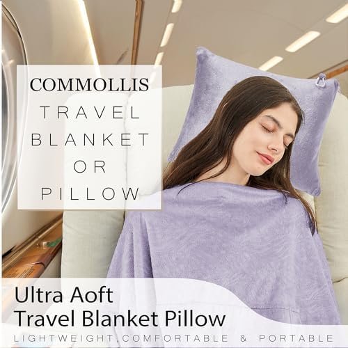Commollis Travel Blanket Airplane Compact - 2 in 1 Airplane Travel Accessory, from Airplane Blanket to Travel Pillow, with Luggage Strap, Soft Handles and Security Pockets - Image 4