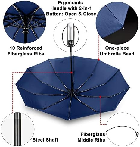 TradMall 2 Pack Travel Umbrella Windproof 46/56 Inches Large Canopy Reinforced Fiberglass Ribs Auto Open & Close - Image 4