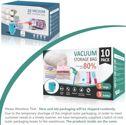 Large Vacuum Storage Bags with Electric Pump 10 Pack (5 Jumbo/5 Large) Vacuum Seal Bags for Clothing Compression Space Saver for Comforters,Blankets - Travel Essentials - Image 2