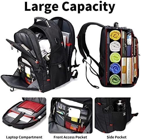 SHRRADOO Extra Large 52L Travel Laptop Backpack with USB Charging Port, College High School Backpack Airline Approved Business Work Bag Fit 17 Inch Laptops for Men Women,Black - Image 5