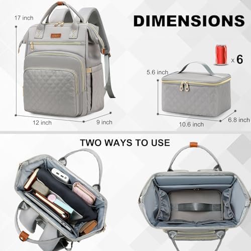 AIJIEKE Lunch Backpack for Women, 15.6 inch Laptop Backpack for Women, Work Backpack for Women with Insulated Cooler Lunch Bag for Travel Nurse Teacher, Grey - Image 6