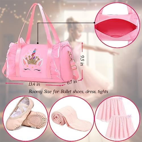 Dorlubel Cute Ballet Dance Bag Gym Travel Duffle Bag for Girls Tutu Dress Bag with Key Chain for Girls (Pink4 of Long Mesh) - Image 3