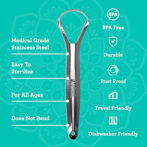 GuruNanda Stainless Steel Tongue Scraper (Pack of 2), Fight Bad Breath, Medical Grade 100% Stainless Steel Tongue Cleaner, Tongue Scraper For Adults and Kids, Great For Oral Care, Travel Friendly - Image 3