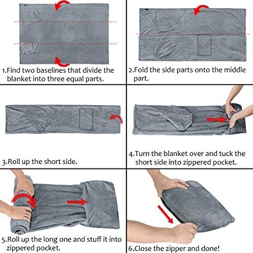 Tirrinia Travel Blanket Pillow - Wearable Airplane Blanket with Feet Pockets for Long Flights, Airplane Accessories Blanket Robe for Women and Men, Gift for Her - Image 7