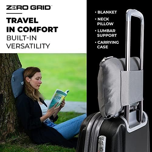 Zero Grid Premium Lightweight Wearable Super Soft Travel Blanket with Neck Snaps, Cozy Footpockets and Zipper Pouch, Compact Airplane with Luggage Strap Travel Blanket and Pillow Set - Image 6