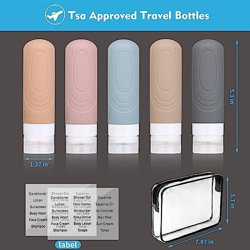 Travel Bottles for Toiletries, Tsa Approved 3oz Portable Travel Bottles, BPA Free Leak Proof Squeezable Silicone Travel Size Containers .(5 Pack)- Light Colors - Image 6