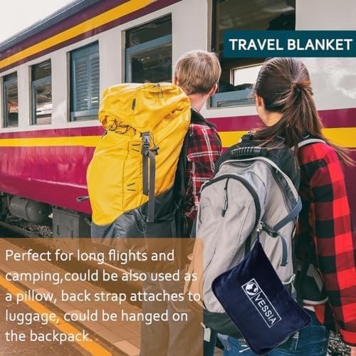 Vessia Travel Blanket for Airplane, Train and Car, Warm and Soft Travel Blanket in Bag for Adults and Kids, Portable Compact Long Flight Blanket with Luggage Sleeve, Backpack Clip(Navy) - Image 3