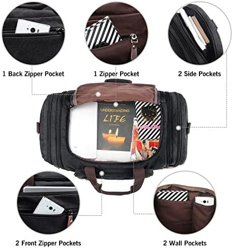 Duffle Bag for Men Canvas Travel Bag with Shoe Compartment- 45L/55L Weekender and Overnight Travel Tote Bag for Father Day Gifts (Black) - Image 3