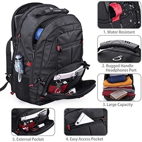 NUBILY Laptop Backpack 17 Inch Waterproof Extra Large TSA Travel Backpack Anti Theft College Business Mens Backpacks with USB Charging Port 17.3 Gaming Computer Backpack for Women Men Black 45L - Image 2
