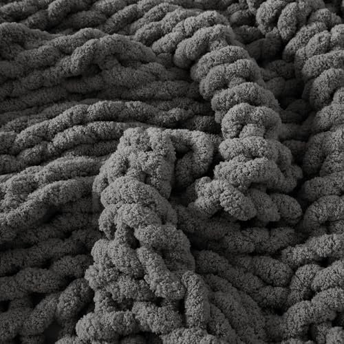 WRENSONGE Drak Grey Chunky Knit Blanket Throw, 50"x60" Large Chunky Knit Throw Blanket for Couch, Bed, 100% Hand Made Chenille Throw Blanket, Soft Fluffy Cable Knit Blanket Warm Machine Washable - Image 6