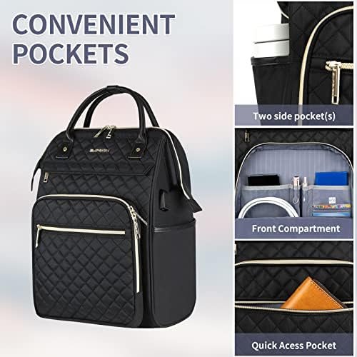 EMPSIGN 17 Inch Laptop Backpack for Women, Work Business Travel Computer College Bags, Large Capacity Water-repellent Quilted Casual Daypack with USB Port, Black - Image 4