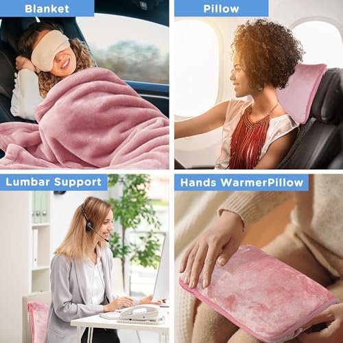 ATsense Travel Blanket Pillow, Premium 2 in 1 Soft Airplane Blanket Compact with Bag Pillowcase for Long Trips, Flying and Car, Travel Essentials for Women with Hand Luggage Sleeve and Backpack Clip - Image 5