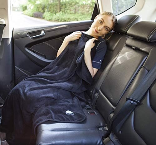 BlueHills Travel Blanket Pillow Rolled Premium Soft Plush Airplane Throw Traveling Accessories Gifts Compact in a Bag 70 X 48 inches Long Plane Flight Portable Lightweight Black R05 - Image 4