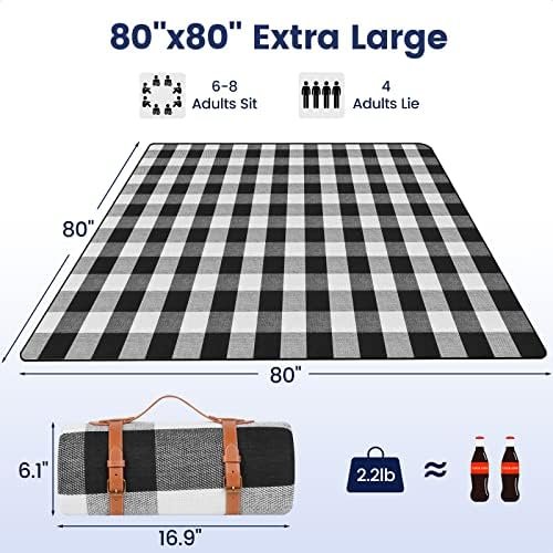 80”x 80” Picnic Blanket Extra Large, Waterproof and Foldable Beach Blanket, 3-Layer Outdoor Blanket for 6 to 8 Adults, for Camping, Park, Beach, Grass, Indoors… - Image 2