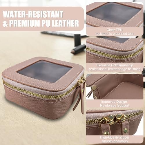 Mini Makeup Bag - Small Cosmetic Bags for Women,Waterproof Toiletry Bag for Travel,Clear Center Console Organizer Bag with Clear Windows & Gold Zippers (Pink, Mini) - Image 2