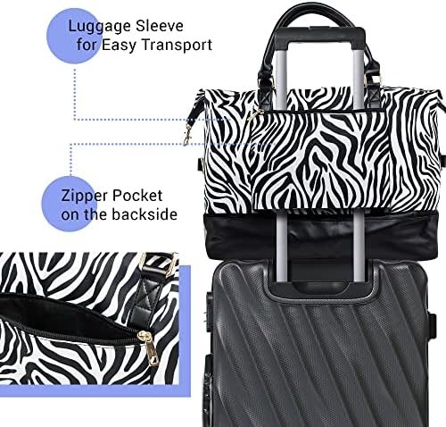 Gearonic Weekender Bag Travel Duffle for Women Men Overnight Carry On Tote with Shoe Compartment and Luggage Sleeve- White Base/Black Polka Dot - Image 7