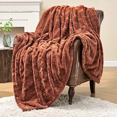 Krifey Faux Fur Throw Blanket, Super Soft Cozy Blanket, Luxury Fluffy Blanket Warm Plush Bed Throw Camel 50" x 60"