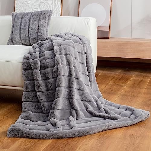 Cozy Bliss Faux Fur Throw Blanket for Couch, Cozy Soft Plush Thick Winter Blanket for Sofa Bedroom Living Room, 50 * 60 Inches Grey - Image 6