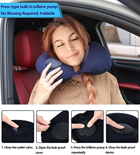 Travel Blanket and Pillow Set - Portable Inflatable Travel Neck Pillow and Premium Soft Airplane Blanket with Built-in Soft Bag, Neck Snaps, Zippered Pouch,and Hand Luggage Strap,70" x 40" (Navy Blue) - Image 4