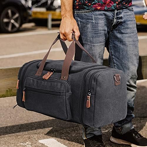 Duffle Bag for Men Canvas Travel Bag with Shoe Compartment- 45L/55L Weekender and Overnight Travel Tote Bag for Father Day Gifts (Black) - Image 6