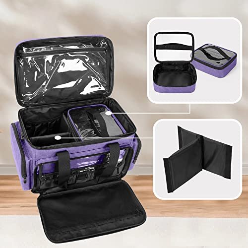 BAFASO Large Makeup Bag with 2 Removable Pouches and Detachable Dividers, Multifunctional Cosmetic Bag to Keep Makeup and Hair Supplies (Patent Pending), Purple - Image 3