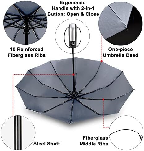TradMall 2 Pack Travel Umbrella Windproof 46/56 Inches Large Canopy Reinforced Fiberglass Ribs Auto Open & Close - Image 4